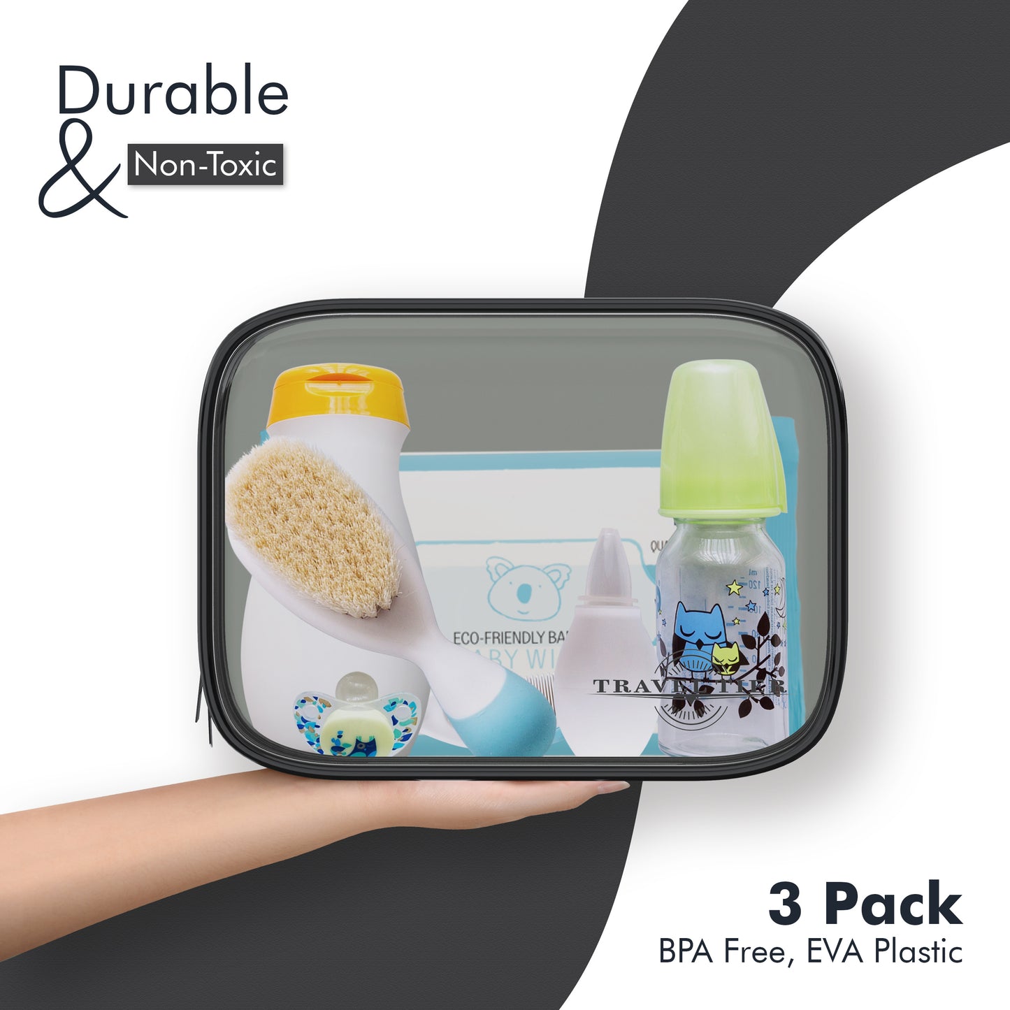 3 Pack Transparent TSA Approved Toiletry Bags by Travel Tier